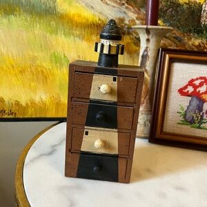 Miniature Dresser Drawers Lighthouse Topper Hand Painted Jewelry Holder coastal